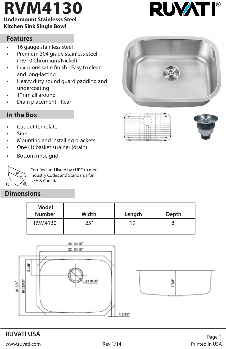 Ruvati RVM4130 User Manual | 4 pages
