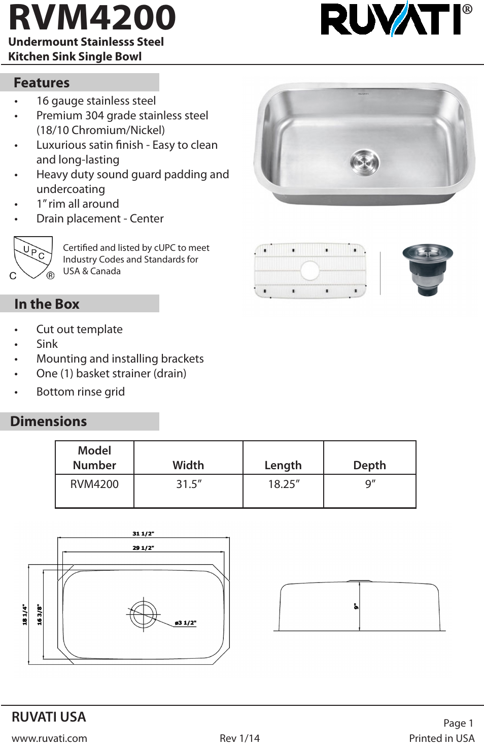 Ruvati RVM4200 User Manual | 4 pages