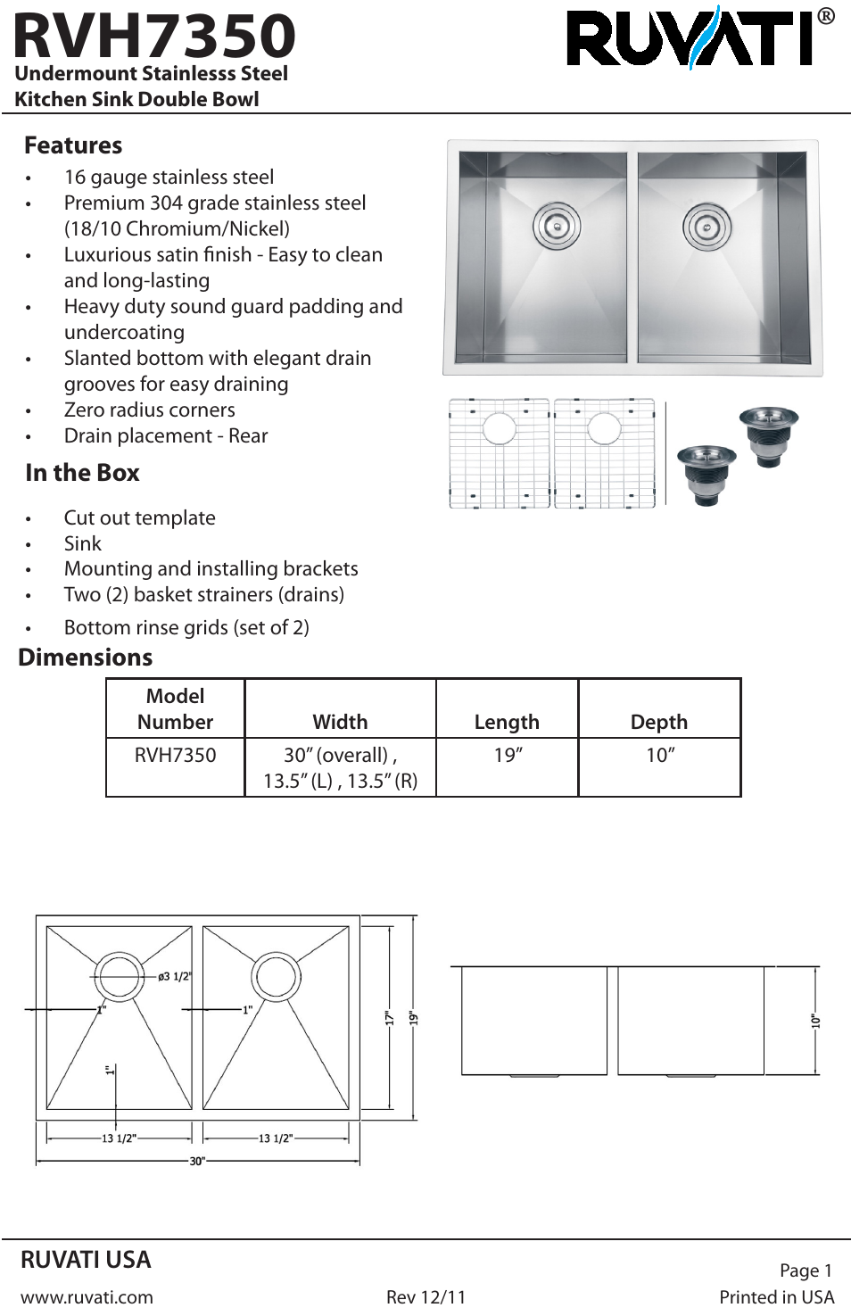 Ruvati RVH7350 User Manual | 4 pages