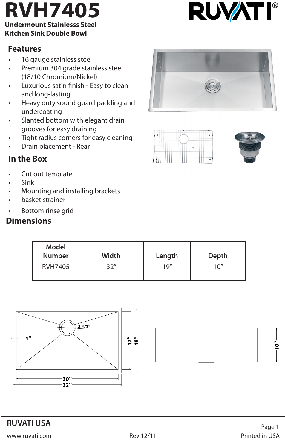 Ruvati RVH7405 User Manual | 4 pages