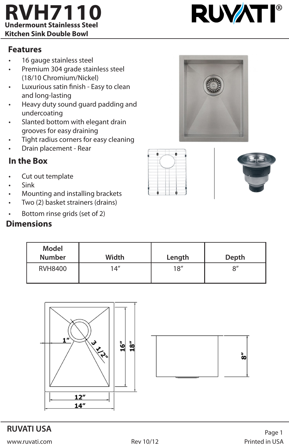 Ruvati RVH7110 User Manual | 4 pages