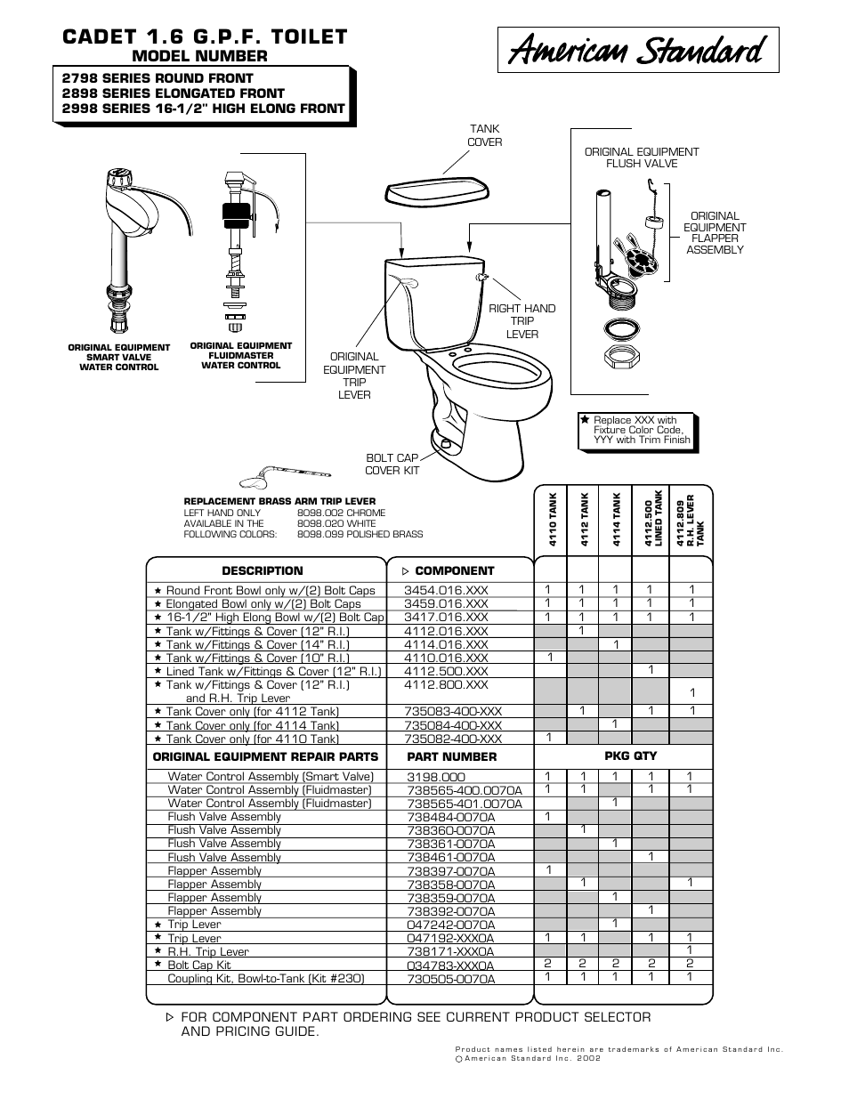American Standard 2798 Series User Manual | 1 page