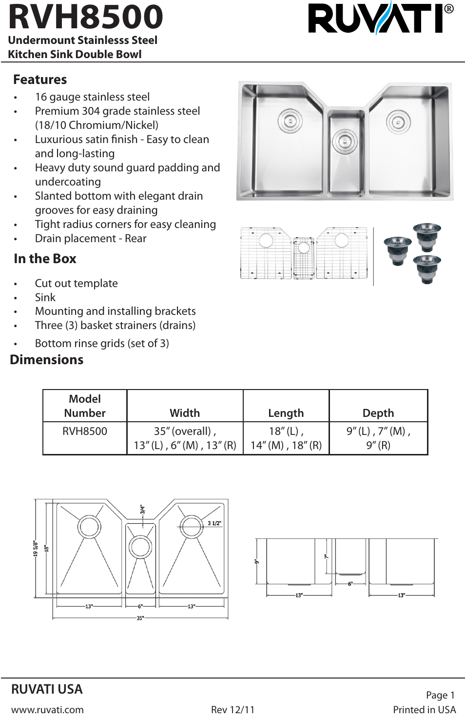 Ruvati RVH8500 User Manual | 4 pages