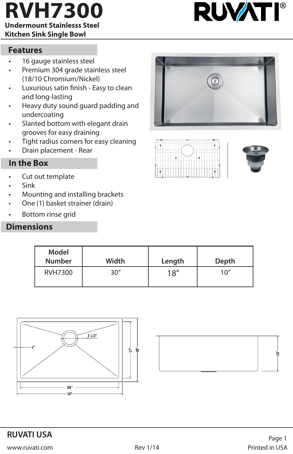 Ruvati RVH7300 User Manual | 4 pages