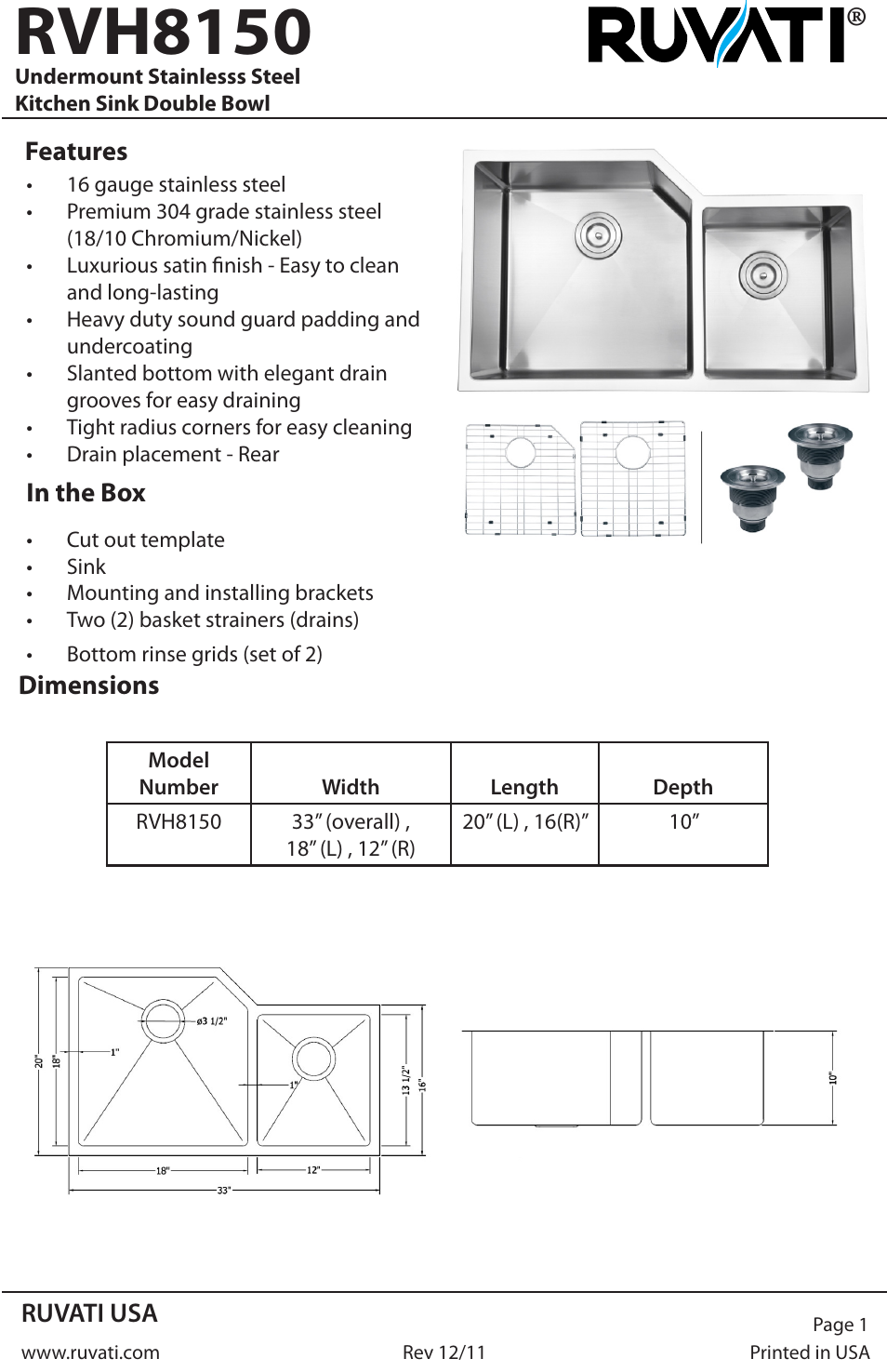 Ruvati RVH8150 User Manual | 4 pages