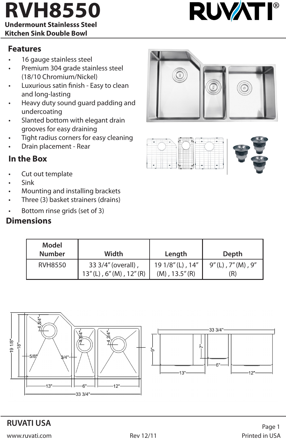 Ruvati RVH8550 User Manual | 4 pages