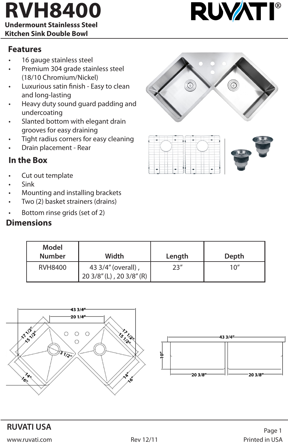 Ruvati RVH8400 User Manual | 4 pages