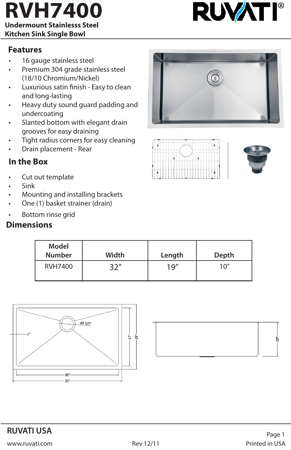 Ruvati RVH7400 User Manual | 4 pages