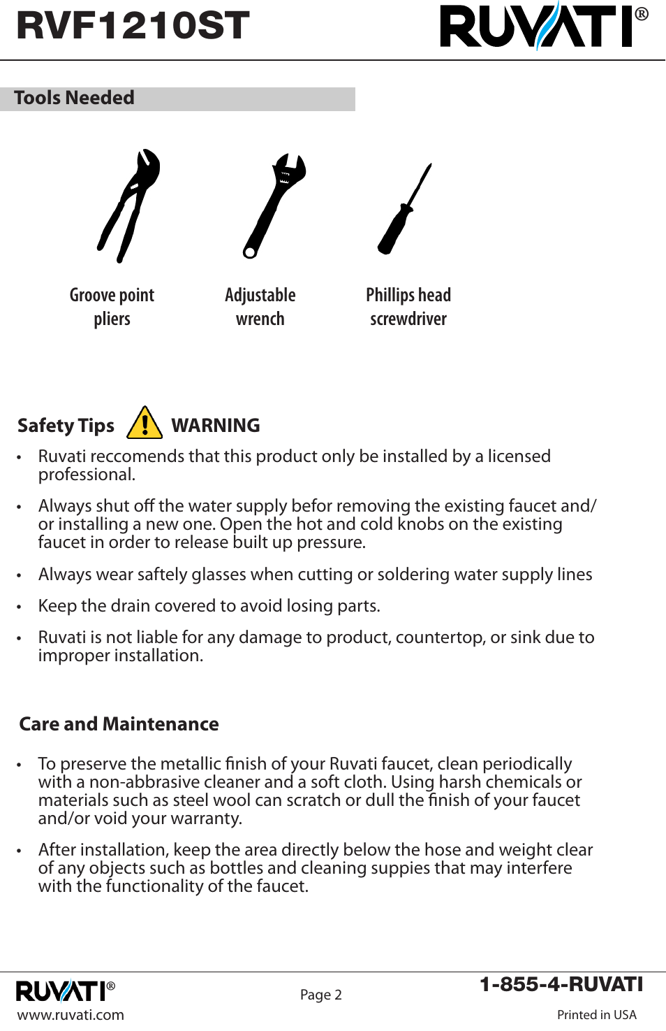 Rvf1210st | Ruvati RVF1210ST User Manual | Page 2 / 10