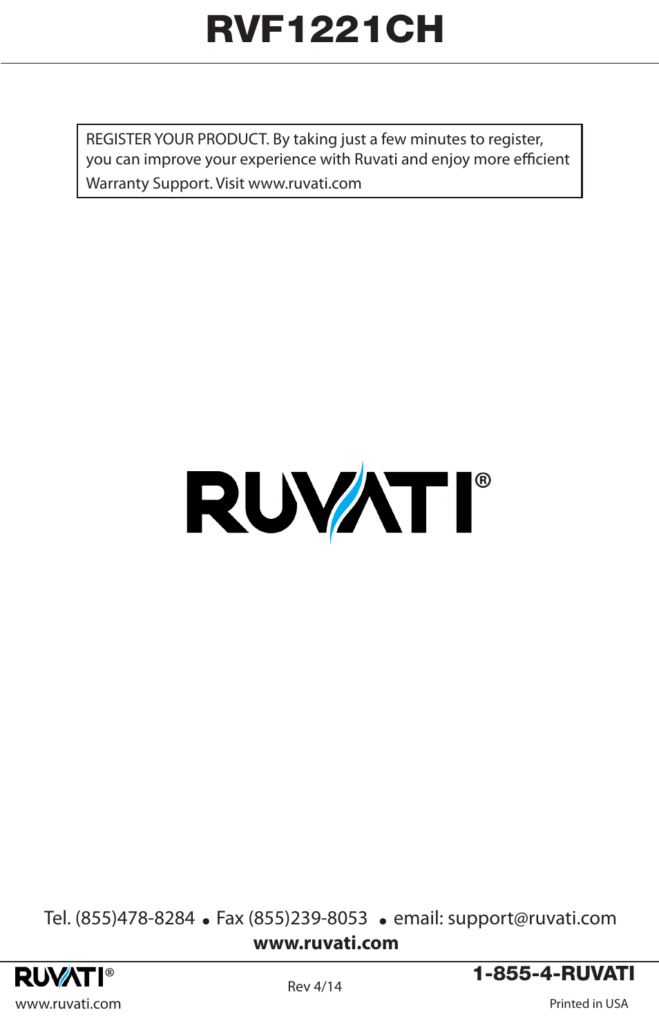 Rvf1221ch | Ruvati RVF1221CH User Manual | Page 12 / 12