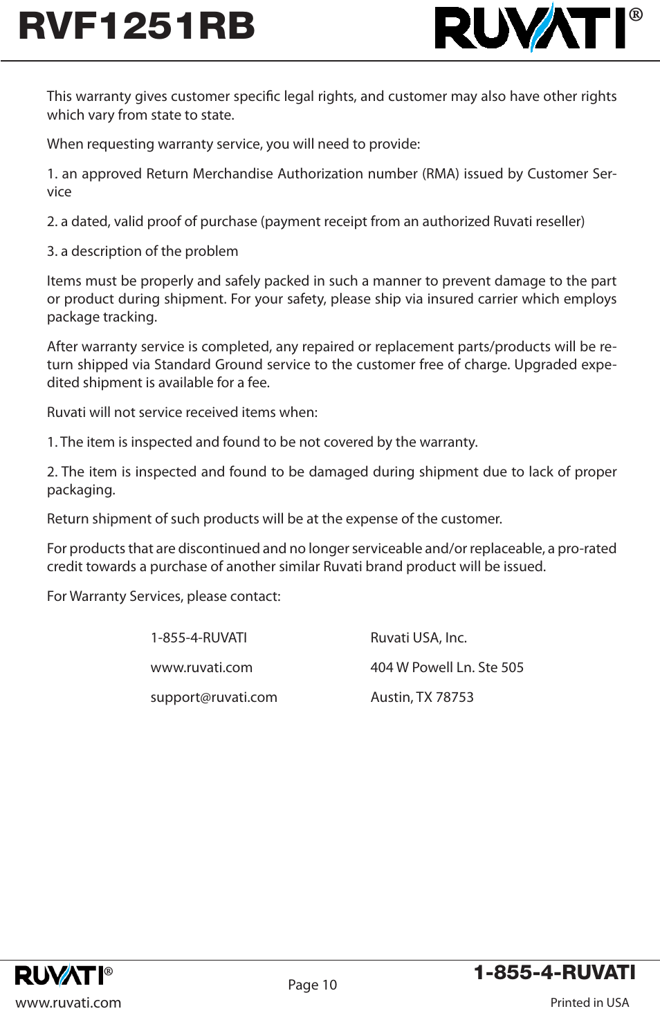 Rvf1251rb | Ruvati RVF1251RB User Manual | Page 11 / 12