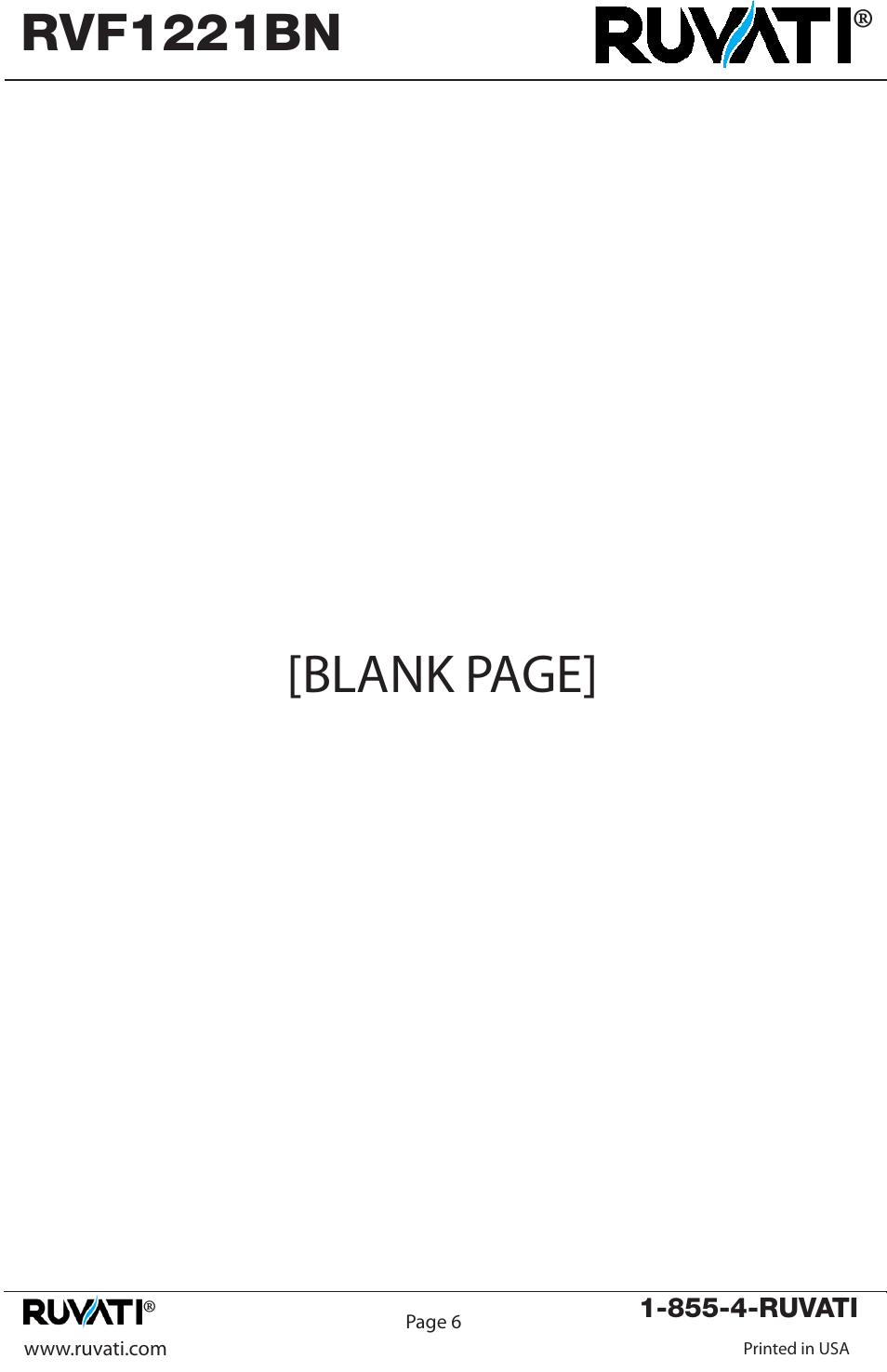 Blank page, Rvf1221bn | Ruvati RVF1221BN User Manual | Page 8 / 12