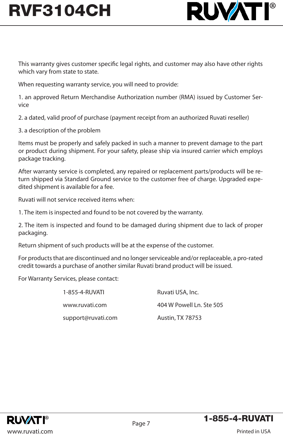 Rvf3104ch | Ruvati RVF3104CH User Manual | Page 7 / 8