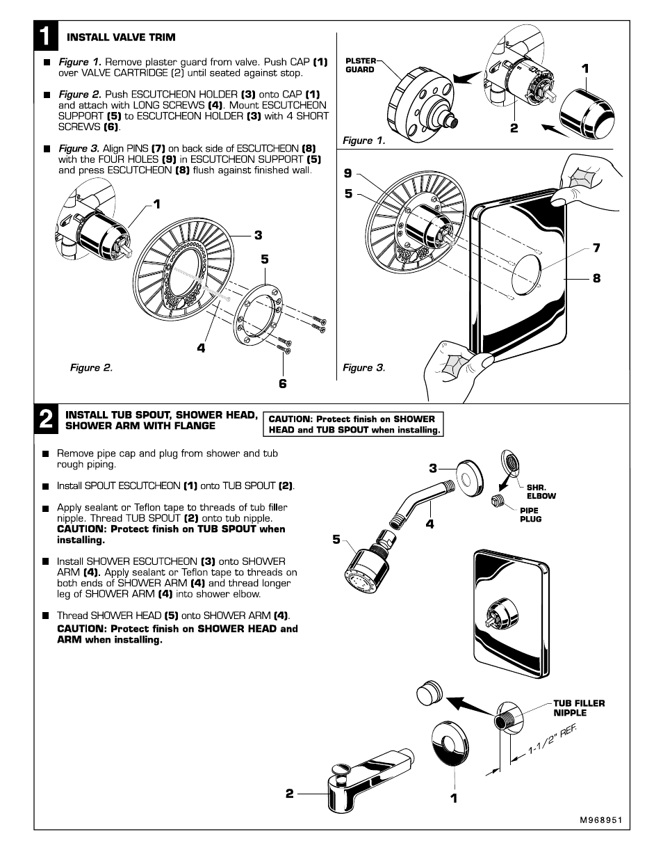 Install valve trim | American Standard Moments Bath / Shower Trim Kits T50.50X User Manual | Page 2 / 4