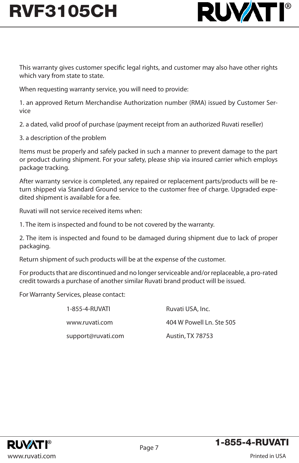 Rvf3105ch | Ruvati RVF3105CH User Manual | Page 7 / 8