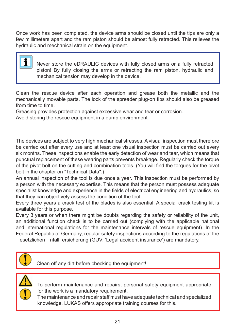 Maintenance and service | Lukas SC 357 E2 User Manual | Page 21 / 48