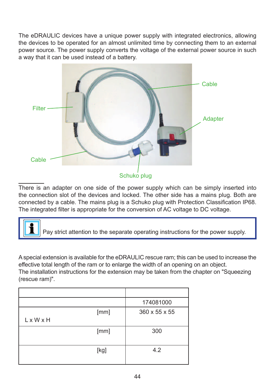 3 power supply, 4 extension for rescue ram | Lukas SC 357 E2 User Manual | Page 44 / 48