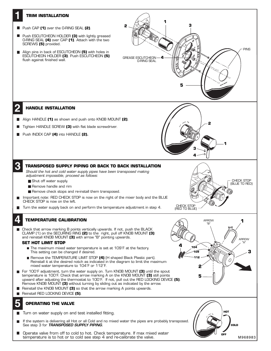 Installation instructions, Central thermostat less volume control trim kit | American Standard M968983 User Manual | Page 2 / 3