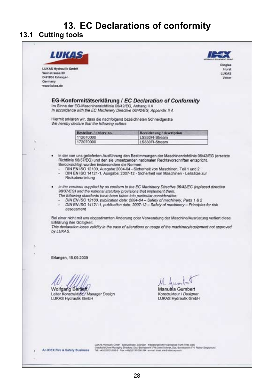 Ec declarations of conformity 13 | Lukas LS 330 Fi User Manual | Page 28 / 32