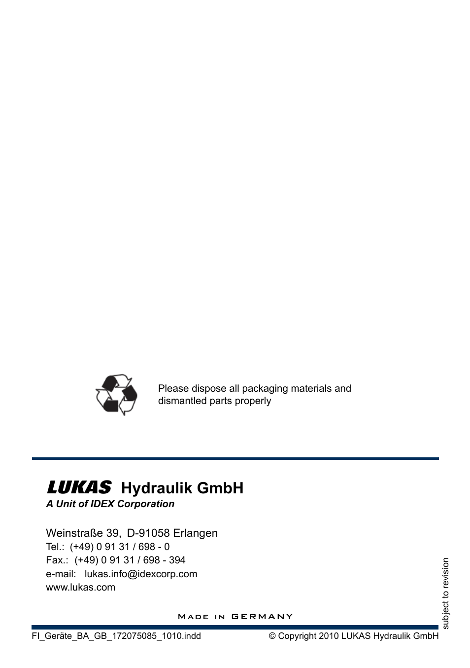 Lukas, Hydraulik gmbh | Lukas LS 330 Fi User Manual | Page 32 / 32