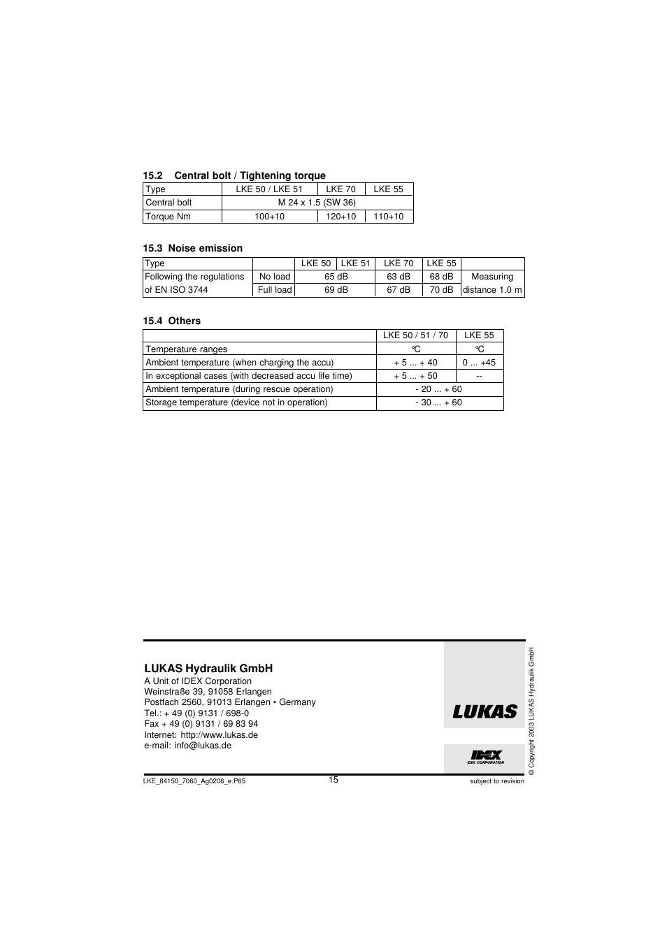 Lukas hydraulik gmbh | Lukas LKE 55 User Manual | Page 15 / 15