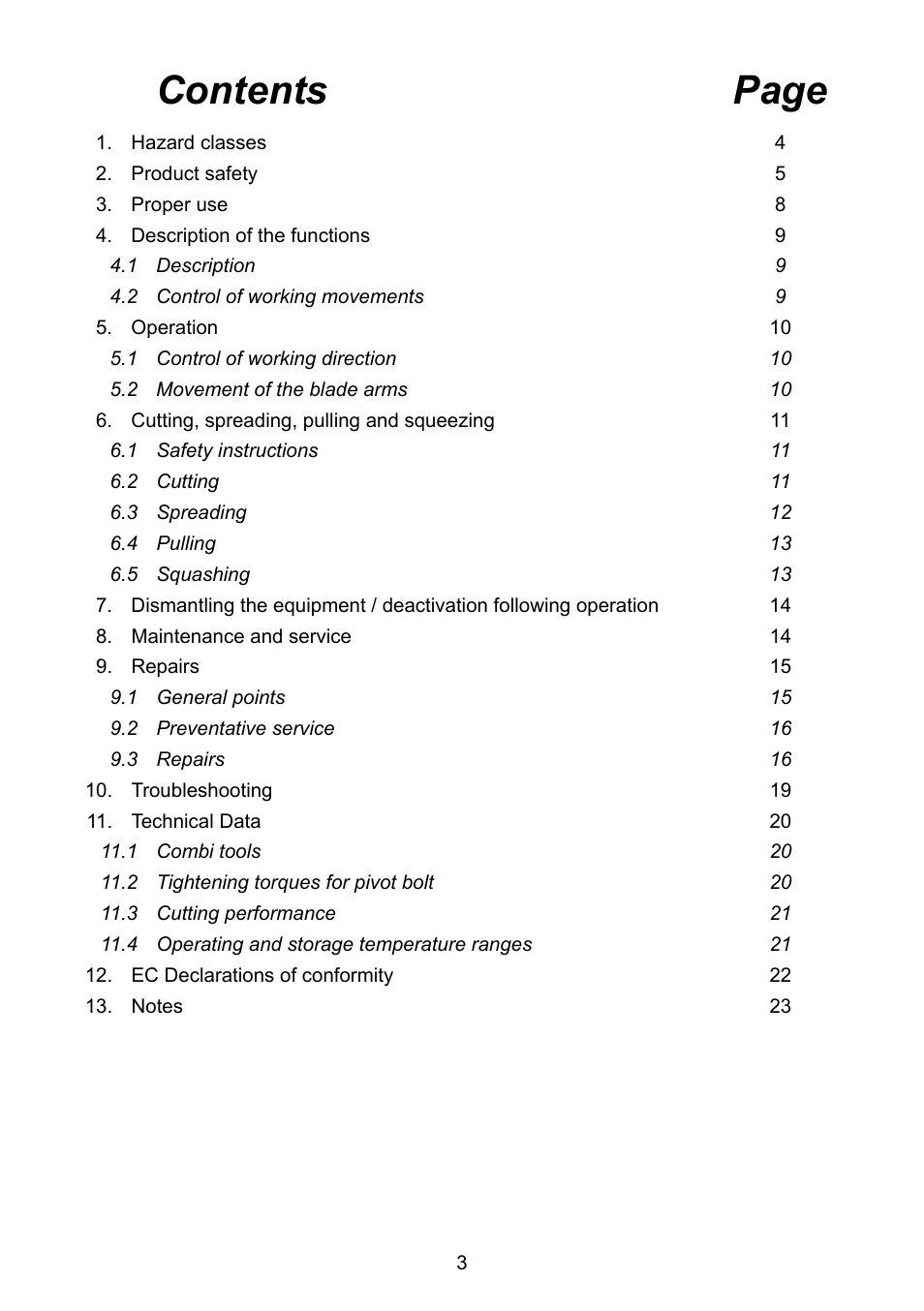 Contents page | Lukas LKS 31 User Manual | Page 3 / 24