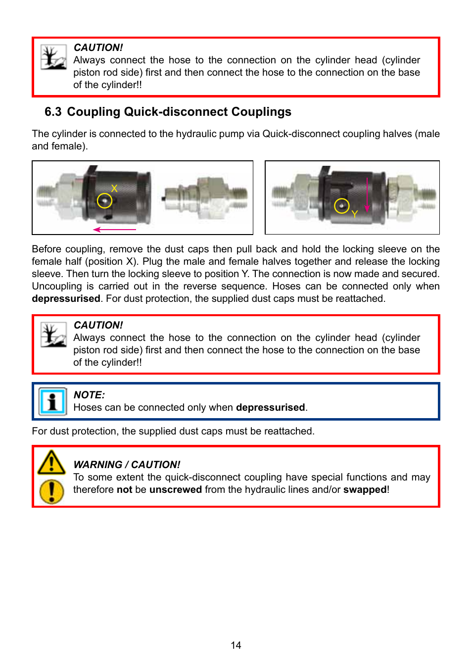 3 coupling quick-disconnect couplings | Lukas Hydraulic cylinder User Manual | Page 14 / 32