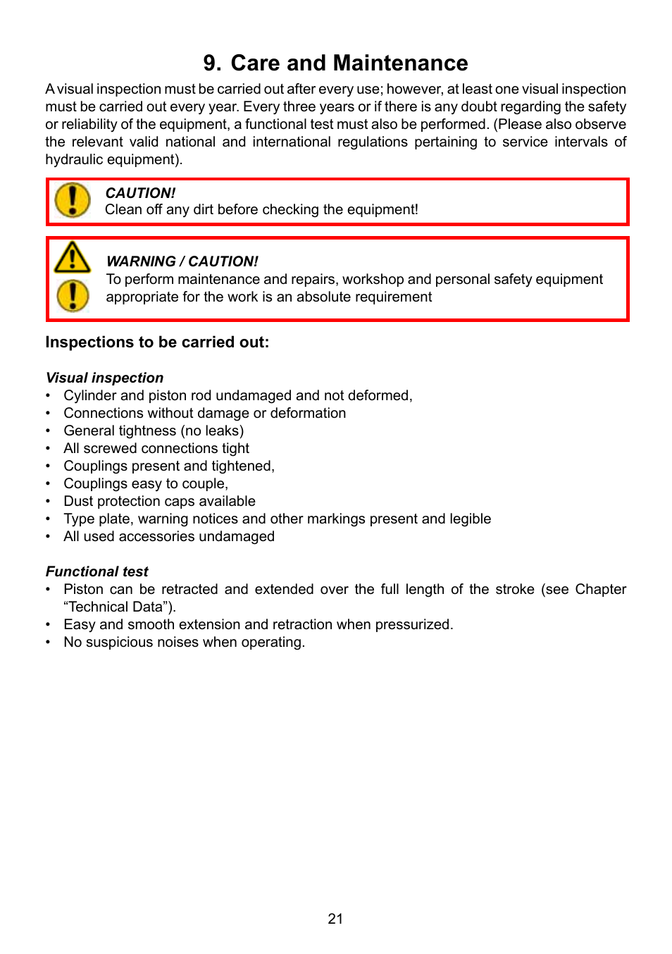 Care and maintenance | Lukas Hydraulic cylinder User Manual | Page 21 / 32