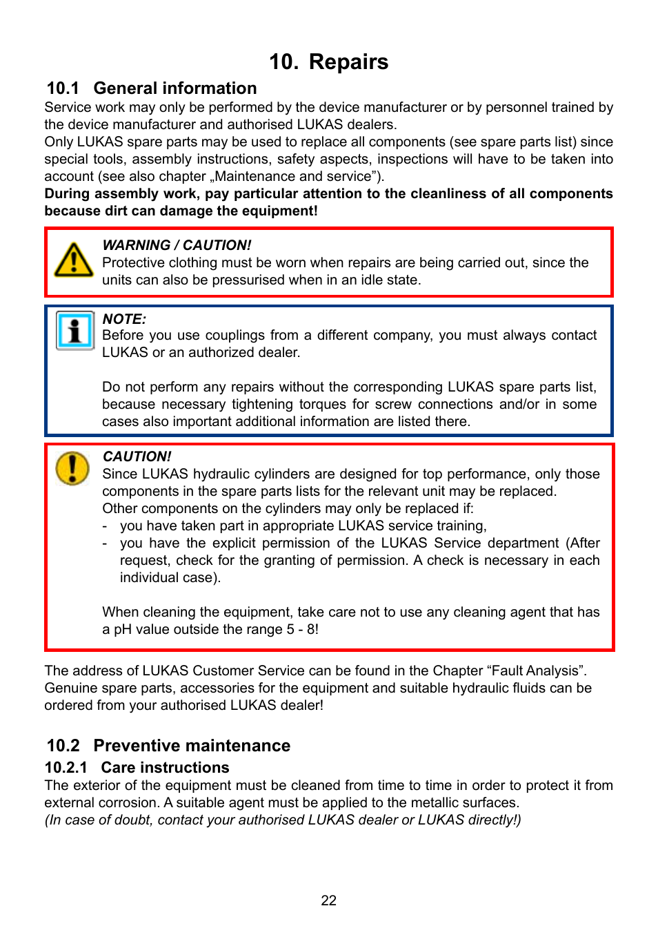 Repairs | Lukas Hydraulic cylinder User Manual | Page 22 / 32