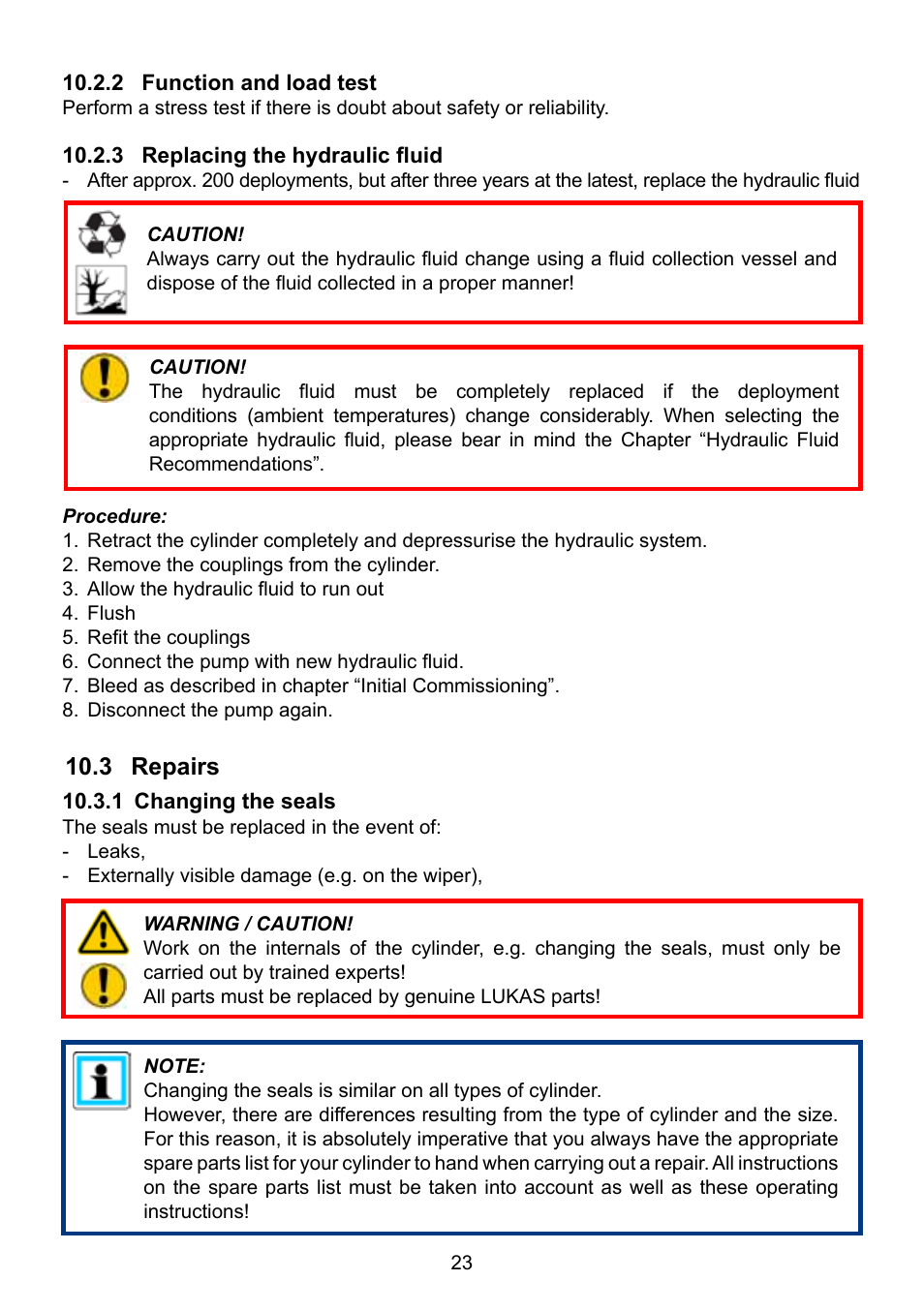 3 repairs | Lukas Hydraulic cylinder User Manual | Page 23 / 32