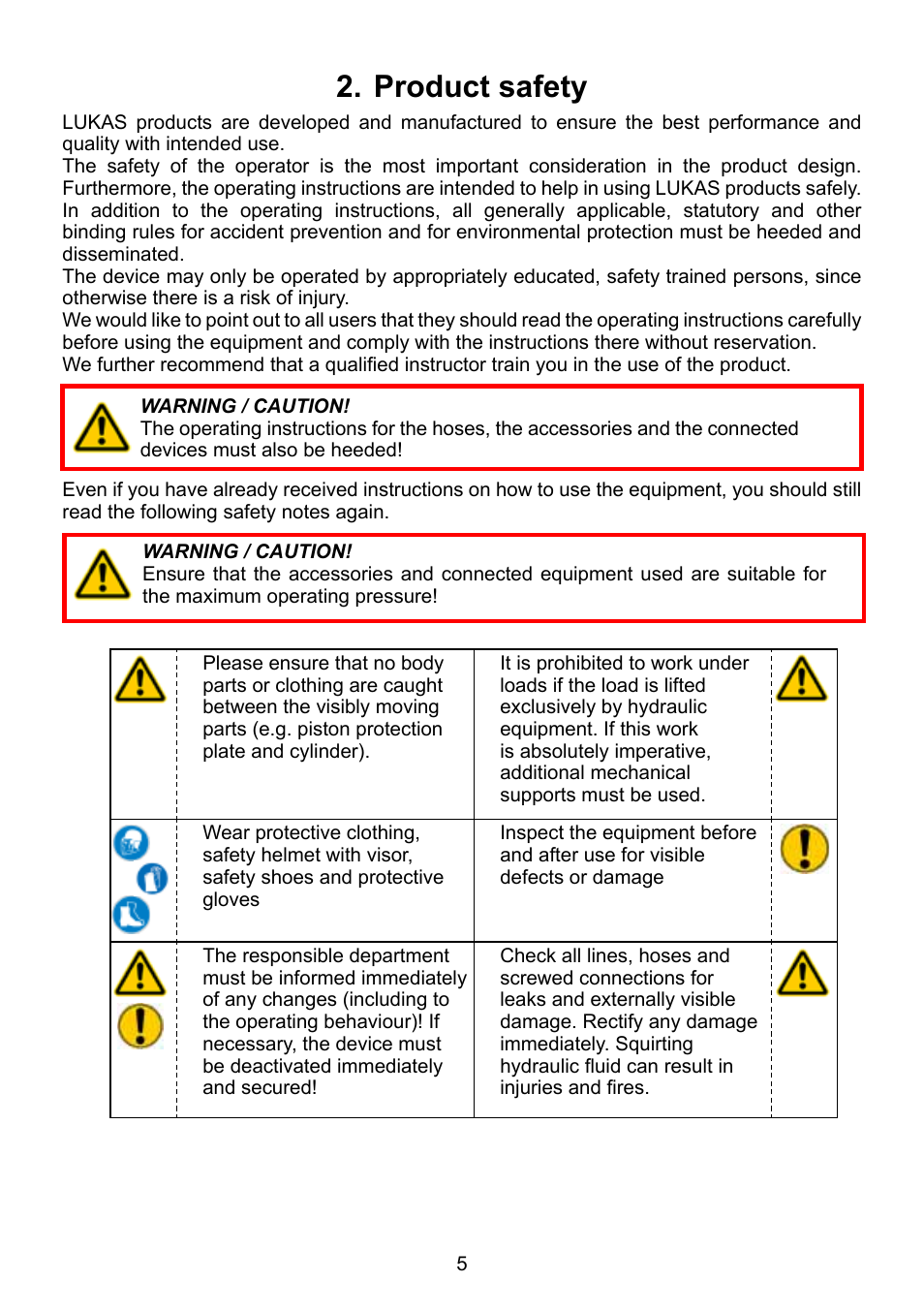 Product safety | Lukas Hydraulic cylinder User Manual | Page 5 / 32