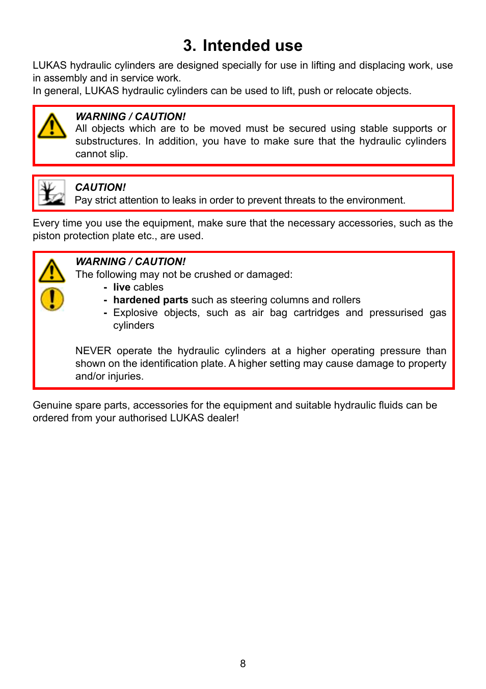 Intended use | Lukas Hydraulic cylinder User Manual | Page 8 / 32