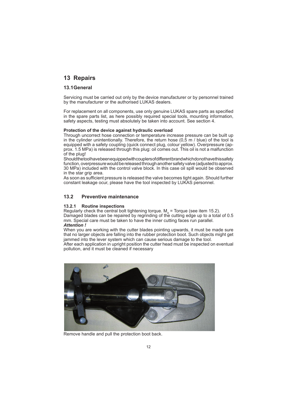 13 repairs | Lukas LSI Series Cutter User Manual | Page 12 / 20
