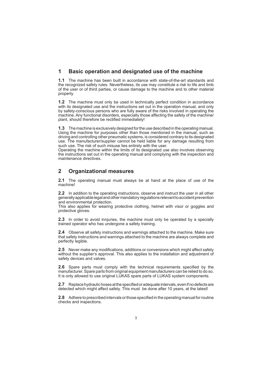1basic operation and designated use of the machine, 2organizational measures | Lukas LSI Series Cutter User Manual | Page 3 / 20