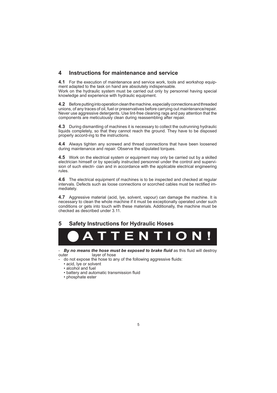 4instructions for maintenance and service, 5safety instructions for hydraulic hoses | Lukas LSI Series Cutter User Manual | Page 5 / 20