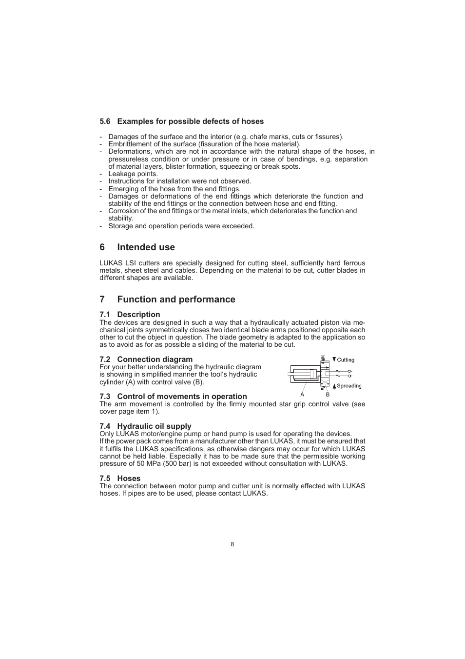 6 intended use, 7 function and performance | Lukas LSI Series Cutter User Manual | Page 8 / 20