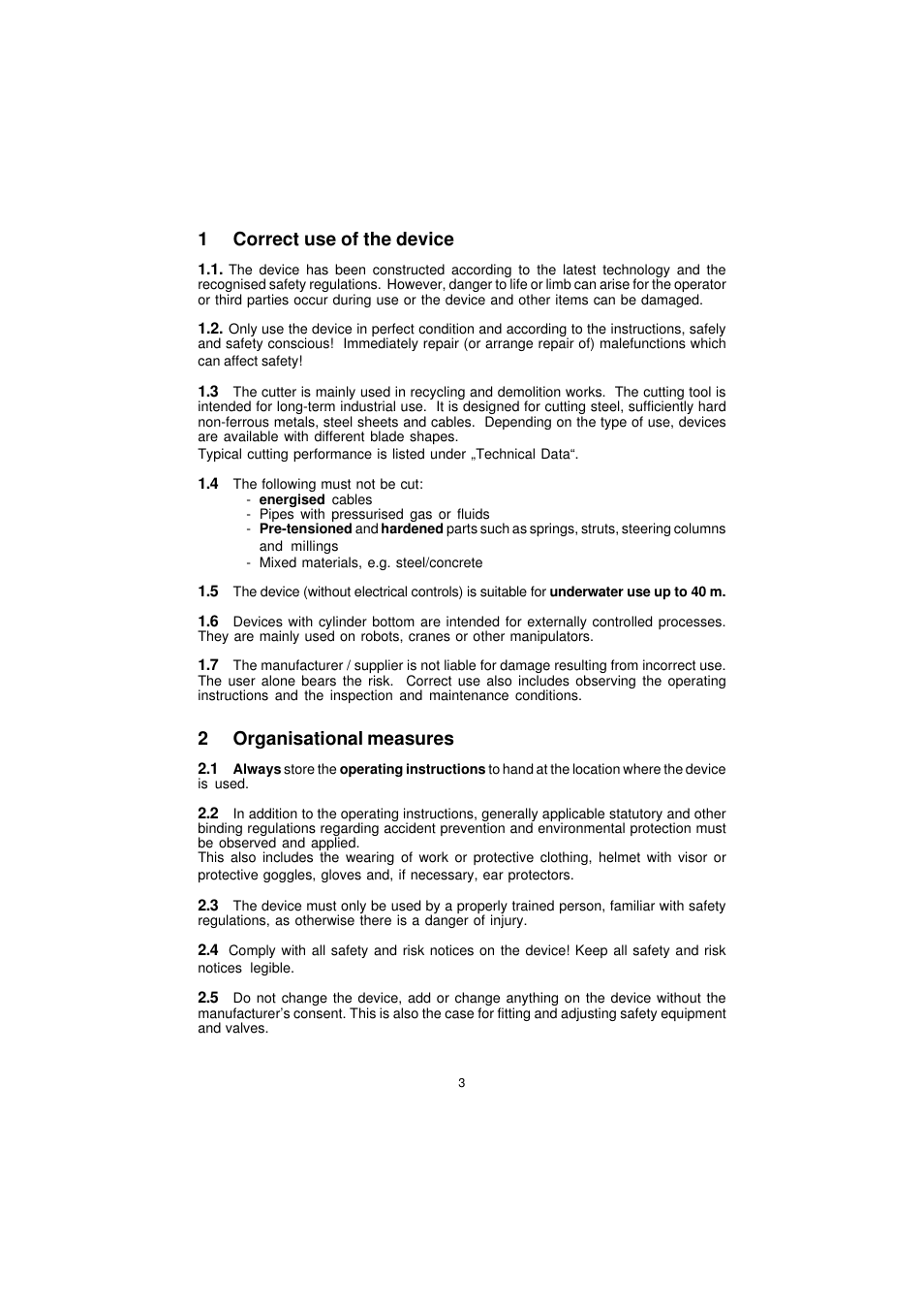 1correct use of the device, 2organisational measures | Lukas LSI 55 User Manual | Page 3 / 23