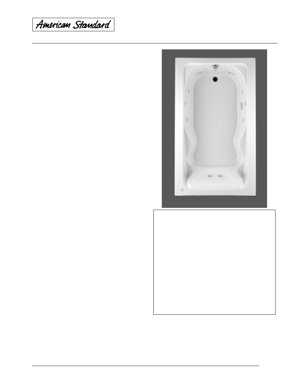 American Standard Cadet Whirlpool and Bathing Pool 2774.018WC User Manual | 2 pages