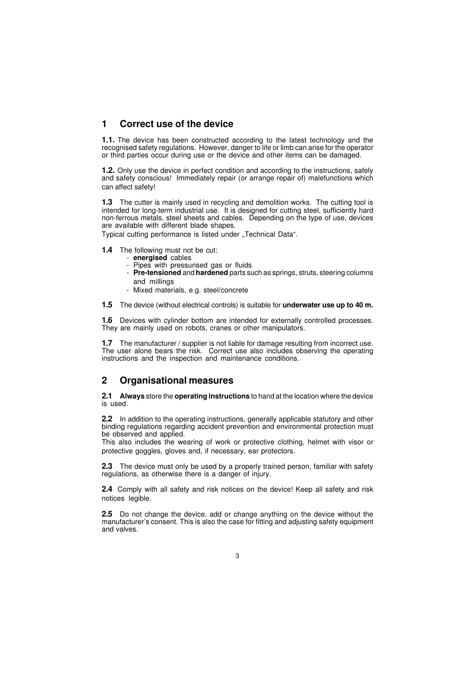 1correct use of the device, 2organisational measures | Lukas LSI 400 User Manual | Page 3 / 19