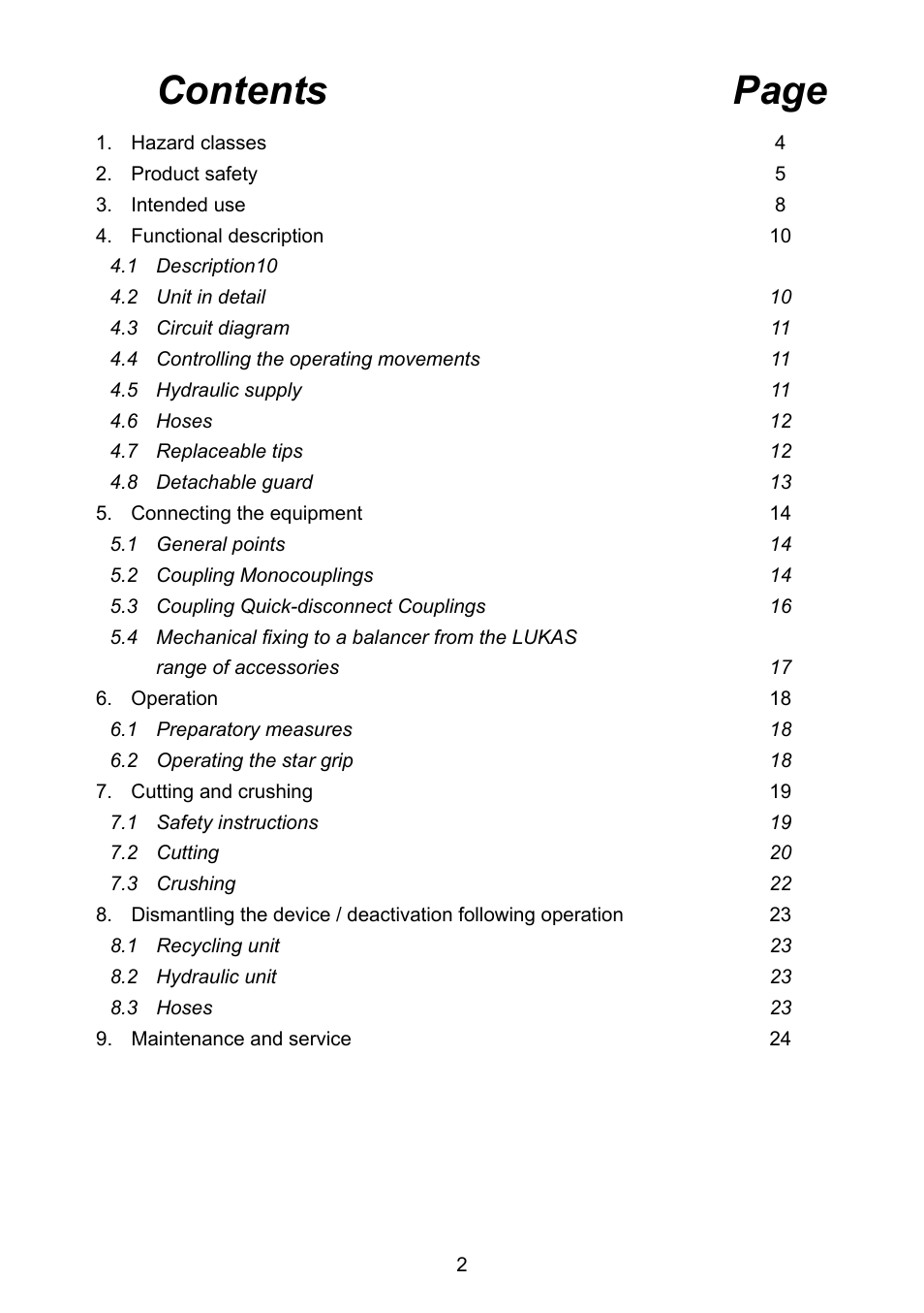 Contents page | Lukas Concrete crushers User Manual | Page 2 / 48