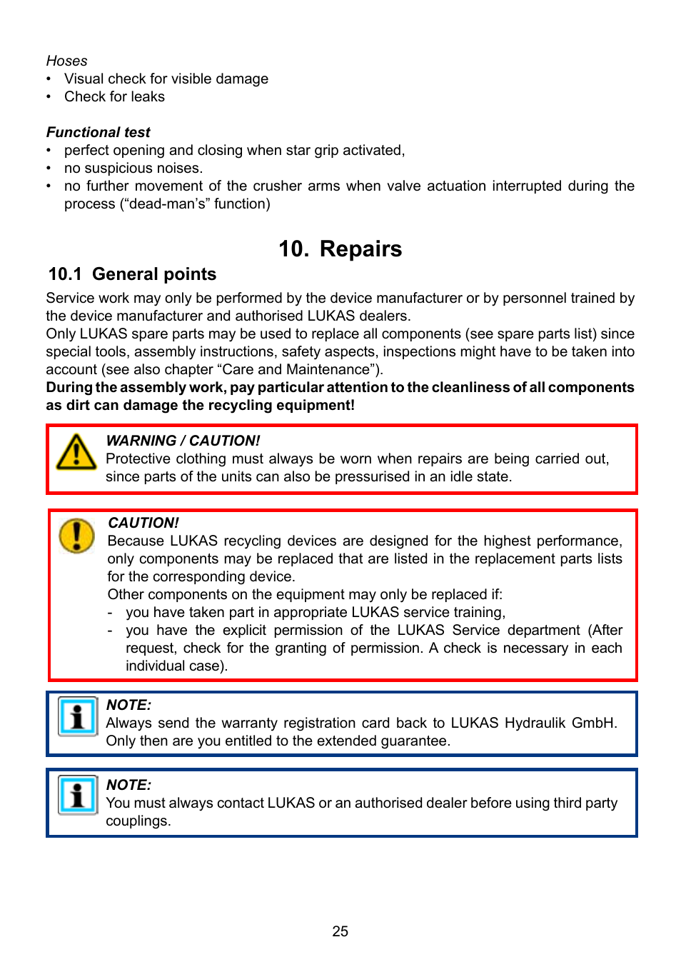 Repairs, 1 general points | Lukas Concrete crushers User Manual | Page 25 / 48
