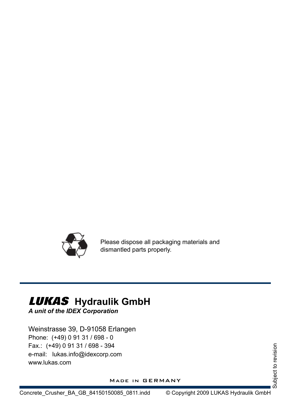 Lukas, Hydraulik gmbh | Lukas Concrete crushers User Manual | Page 48 / 48