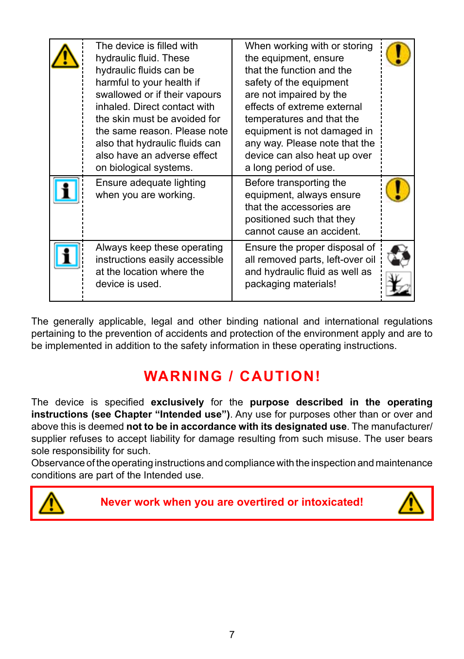Warning / caution | Lukas Concrete crushers User Manual | Page 7 / 48