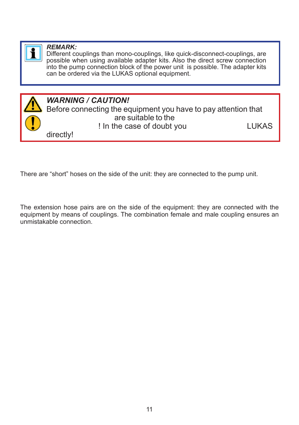 Connecting the equipment | Lukas SHR 20 User Manual | Page 11 / 36