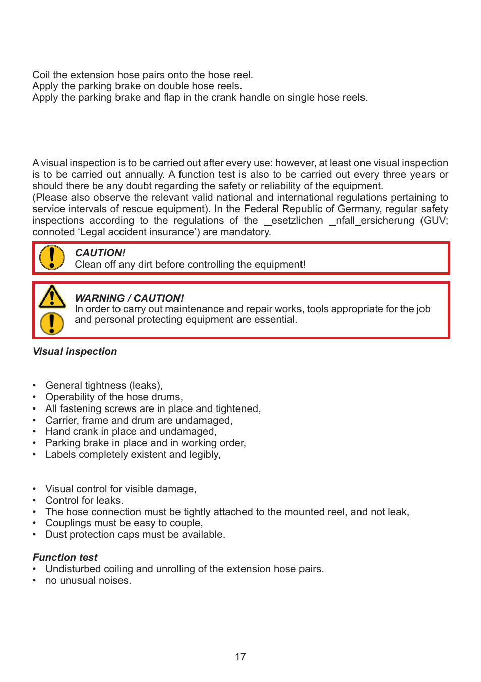 Maintenance and service, 4 hose reel | Lukas SHR 20 User Manual | Page 17 / 36