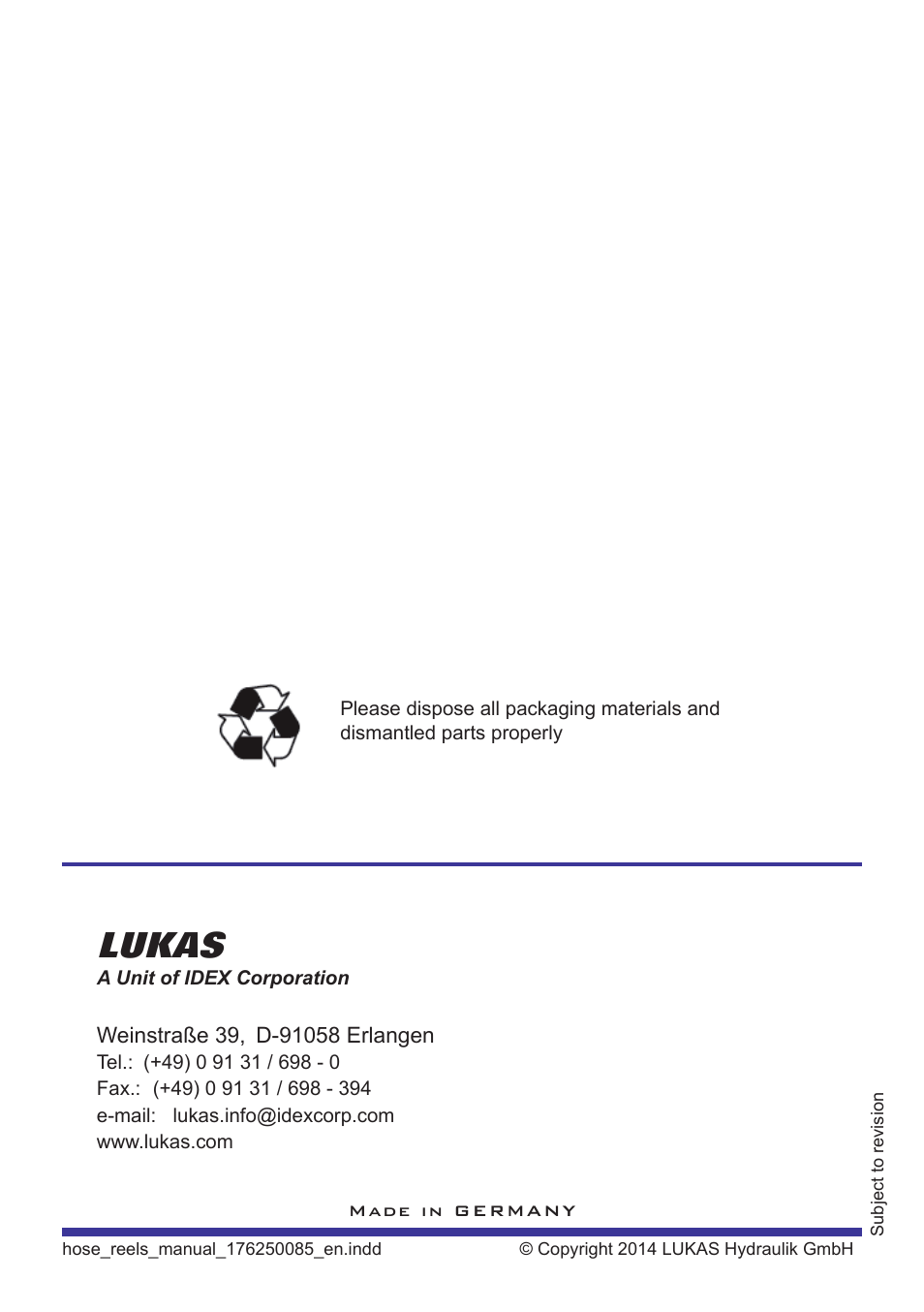Lukas, Hydraulik gmbh | Lukas SHR 20 User Manual | Page 36 / 36