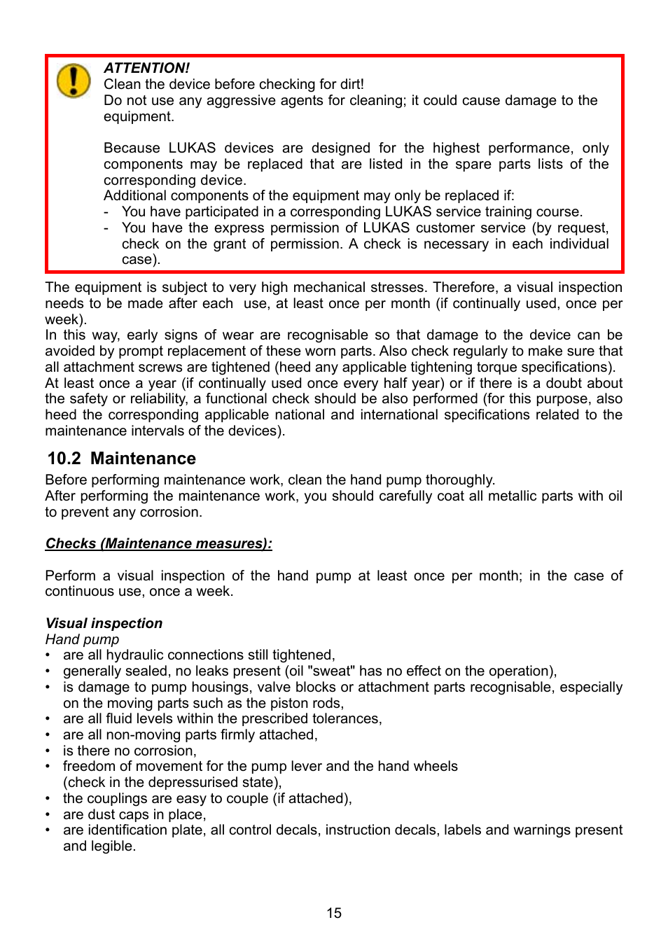 2 maintenance | Lukas LH 2/ 1,8-70 DIN User Manual | Page 15 / 28