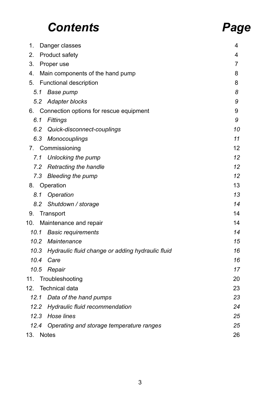 Contents page | Lukas LH 2/ 1,8-70 DIN User Manual | Page 3 / 28
