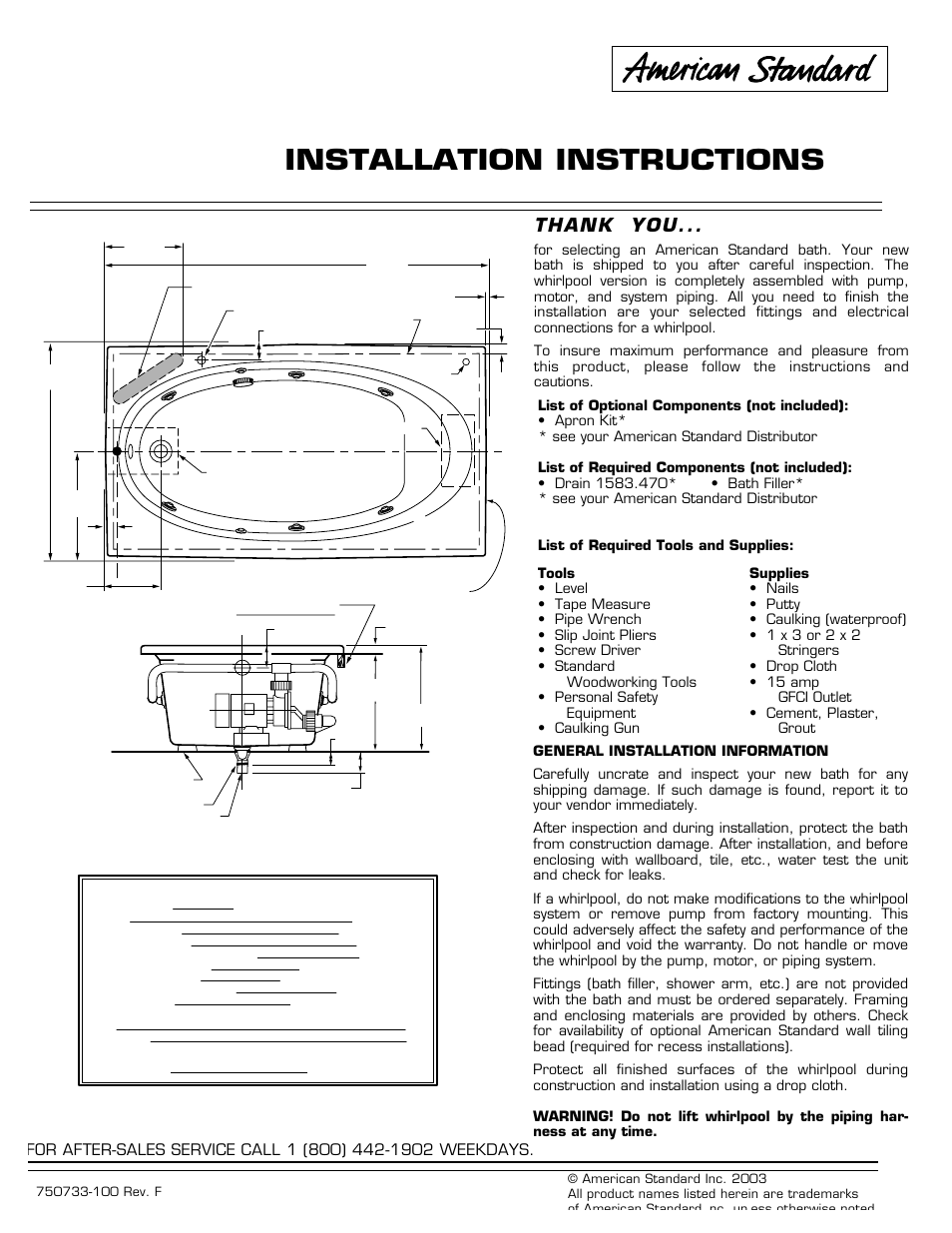 American Standard Whirlpool/Bathing Pool 2645 Series User Manual | 4 pages