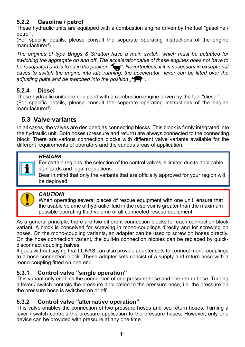 3 valve variants | Lukas P 640 TG User Manual | Page 11 / 48